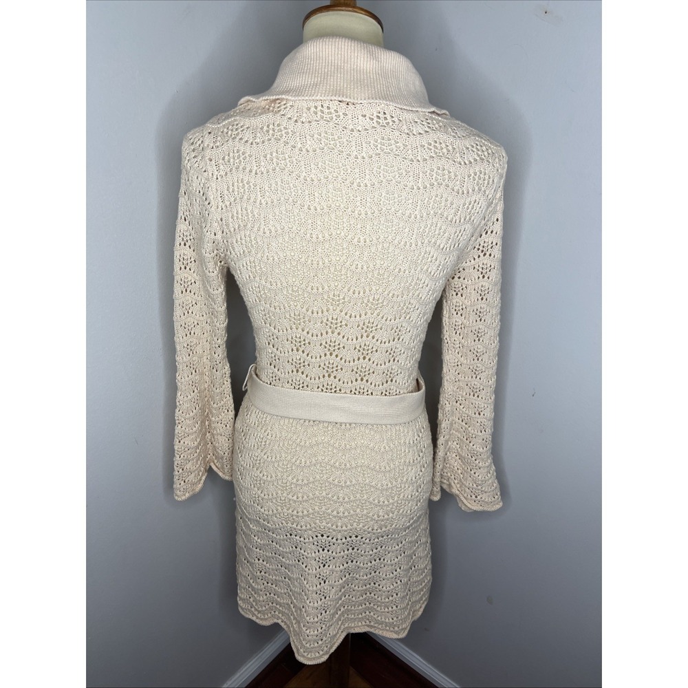 SPELL Road To Paradise Crochet Knit Mini Dress (Sz XS) Long Sleeve Belted Wheat - Picture 4 of 10